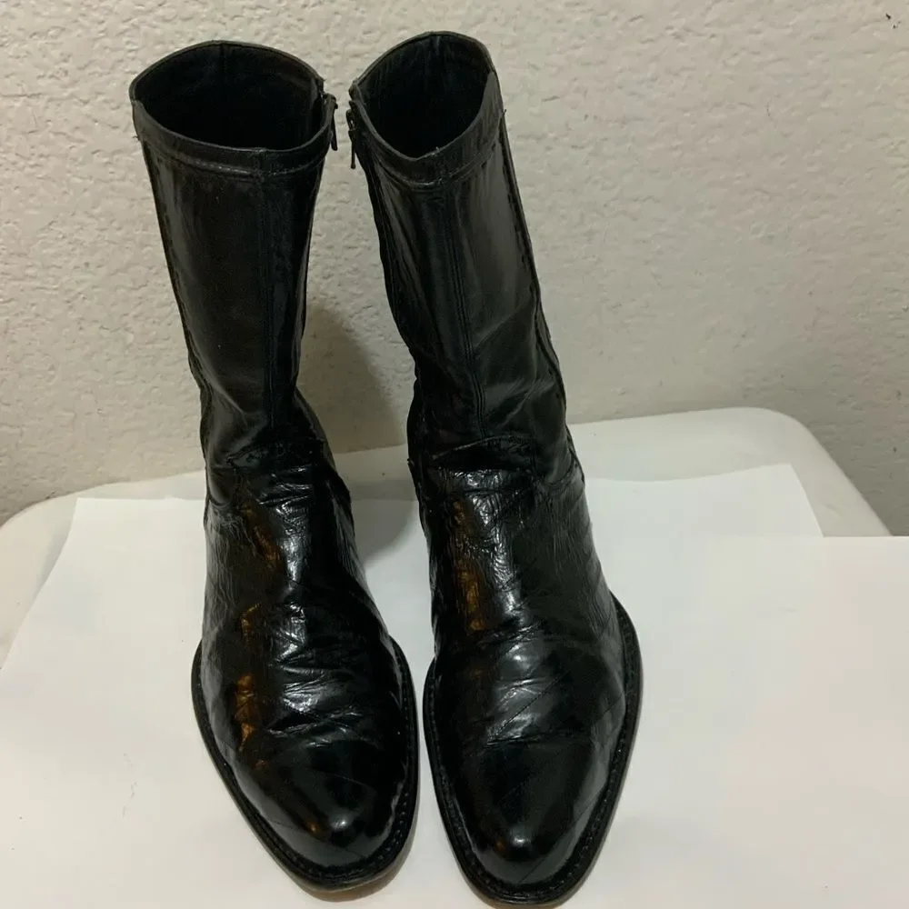 Belvedere Studio Men’s Boots Genuine Eel Skin Black Western Zip Size 13